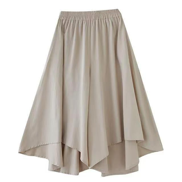 Summer Large-Size Women's Fat Mm Wrinkled Solid Color Pocket Nine-Pointed Trousers Loose Skirts Casual Wind Irregular Broad Leggings