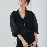Real Shooting A Large Number Of Goods Summer New Heavy Industry Embroidery Women's Perspective Women's Baseball Lace Shirt Sunscreen Air Conditioning Top