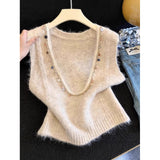 3.14 / Spring New XUAN XIAO JIE French Sweet Heavy Industry Flow Design Sense Knitting Vest