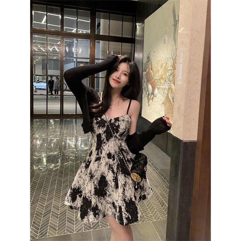 Pure Feng Shui Sling Dress Suit Hottie Sunscreen Thin Cardigan Jacket Thin Ink Short Skirt