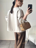 2026 Spring And Autumn New Loose Leisure Round-Neck Shirt High Quality Thick Fabric