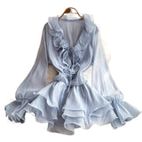 French Gentle Wind Lotus Leaf Side V-Neck Dress Woman 2025 New Summer Slimming Temperament Princess Dress