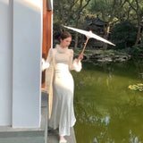 Pupping And A Hipfish-Tailed Cheongsam Long-Sleeved Dress Woman 2025 New Autumn And Winter Sense Small Niche Dress