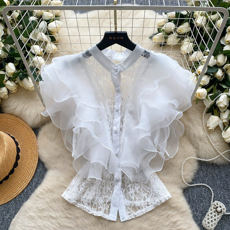 Cisematic Court Style High-Level Sleeveless Shirt Women's Summer Mesh Lace Yarn Light And Chic Top