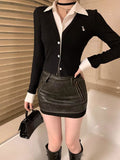 Pure Style Short Thin Top Dress Women's Design Spring And Autumn Fake Two Shirt Polo Collar Bottom Shirt Top