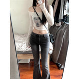 Fashiony Sexy Hot Babes Out-Shoulder Long-Sleeved T-Shirt Girls Spring New Repair Slings With Slings Two Sets