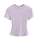 Flat-Up Base T-Shirt Thread Round-Neck Short-Sleeved Bottom Shirt Showing Skinny Short-Sized Hottie