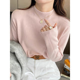 KN Half-High Collar With Sweater Women 2026 Autumn And Winter New Simple Pure Color Skin Soft Bottom Knitted Shirt Woman