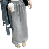 Grey Half-Dress Woman Tight Waist Drawstring Casual Straight Skirt Summer High Waist Thin A Skirt Medium Long Skirt