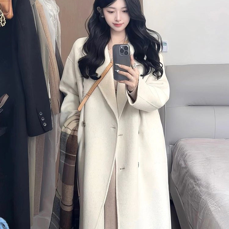 2025 Autumn And Winter New Wool Coat Female Korean Version Of Loose Temperament Elegant Long Coat Outside The Female