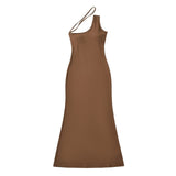 Pure Breeze Summer With Chest Cushions Inclined Shoulder Dress Irregularly Received Waist A-Character Dress Dress Dress Dress