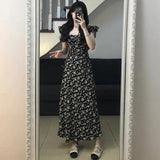 Tea Break French Hepburn Black Broken Flower Dress Women Summer 2025 New Temperament Waist Dress
