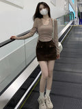 Purely Sexual Sexy Two-Piece Korean Version Of The New Personality Hanging Neck Long-Sleeved T-Shirt Women In Chic Bottom Shirt Top