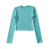Hottie High Elastic Short Small Neck-Up T-Shirt Exposed Belly Button-Button Tight Bottom Shirt