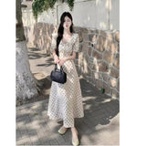 French With Bubble Sleeves And Dot Dresses In The Summer Women's New Lotus Leaf Side Skinny Chic Temperament Dress