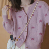 KANING Pentave Star Embroidery V-Neck Knitted Cardigan Women 2026 Autumn New Fashion Gentle Sweater Jacket Tide