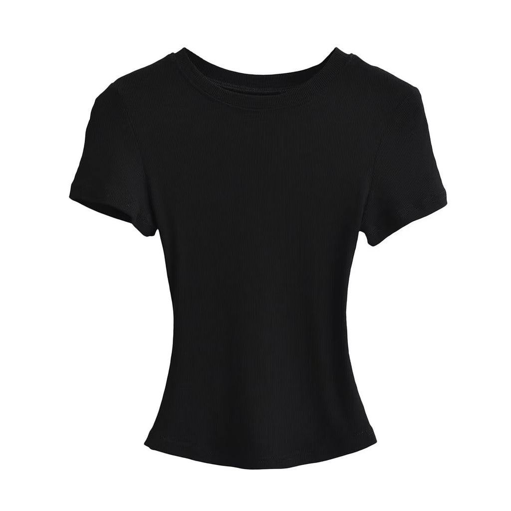 Flat-Up Base T-Shirt Thread Round-Neck Short-Sleeved Bottom Shirt Showing Skinny Short-Sized Hottie
