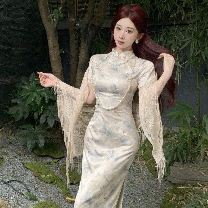 2025 New Chinese Style Breeze Cold Cheongsam Daily Chinese Style Gentle And Elegant Temperament Print Long Dress