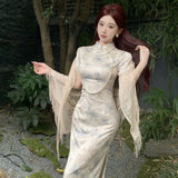 2025 New Chinese Style Breeze Cold Cheongsam Daily Chinese Style Gentle And Elegant Temperament Print Long Dress