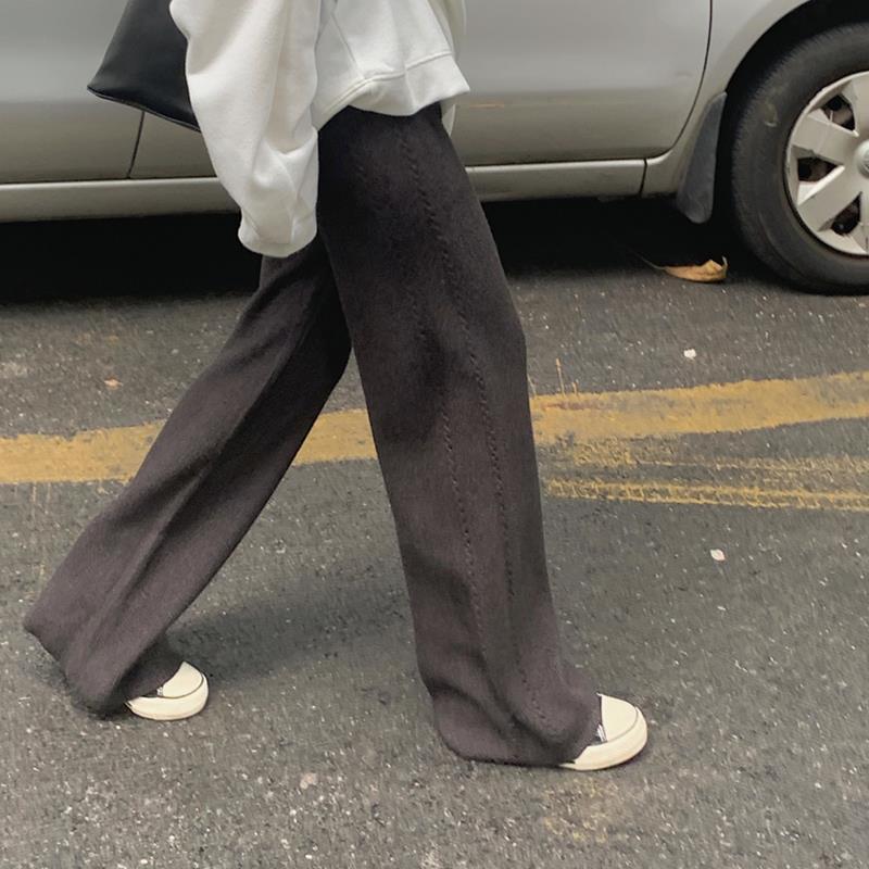 KANING Crotch Knitted Broad-Legged Trousers Women 2026 Autumn And Winter High Waist Hanging Mop Lengthened Leisure Straight Pants