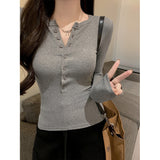 Ins Sexy Pure-Want Button Solid-Colored Long-Sleeved T-Shirt Girl Spring And Autumn Dress V-Neck Slimming Bottom Top Woman T