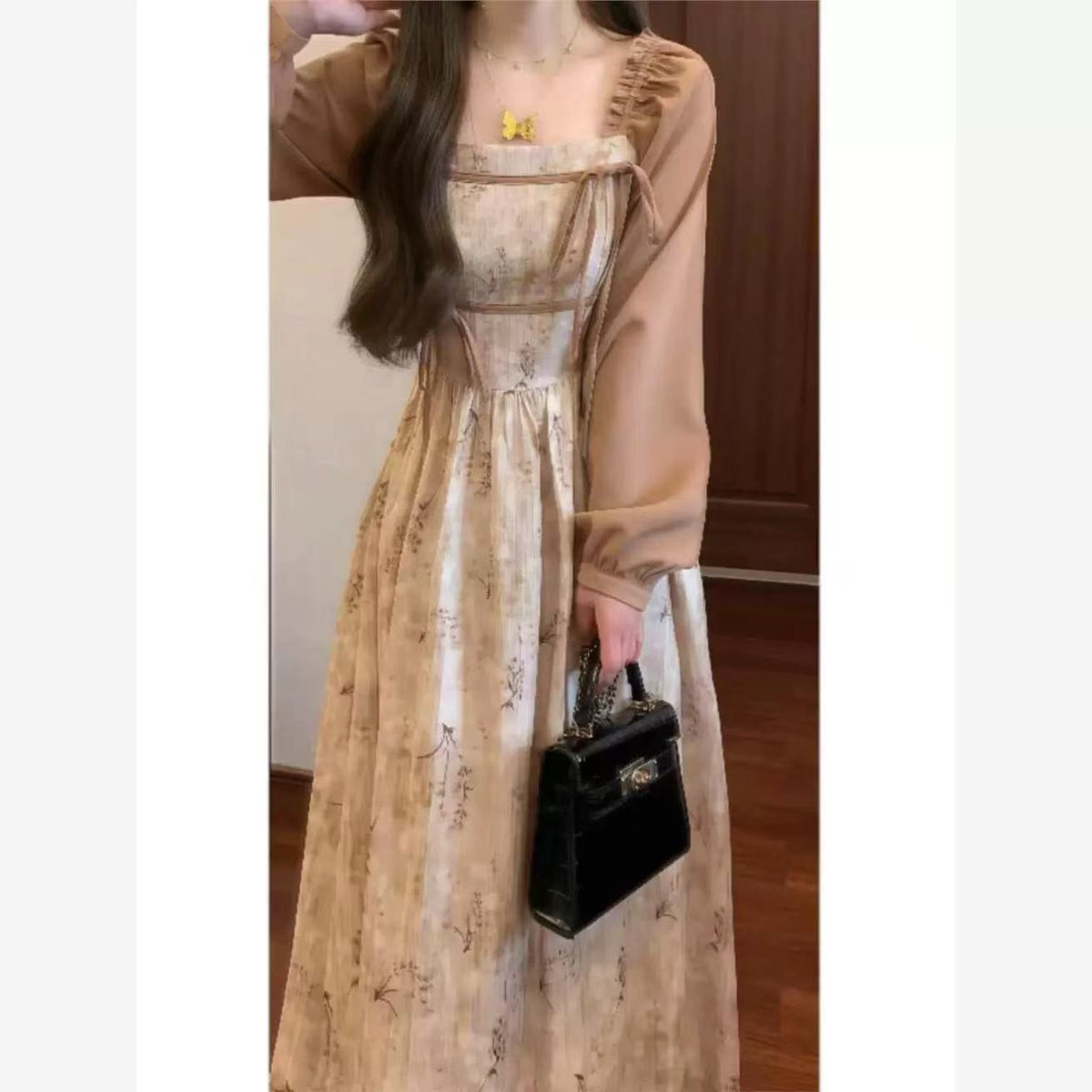 Large-Size Fat Mm Retro High-End Feeling Super Good-Looking Two Tea Break Flower Dress Niche Does Not Hit The Long Skirt