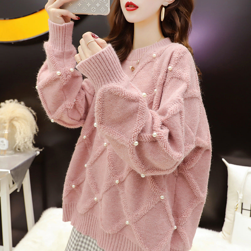Miss Xue Loose Lazy Nail Bead Sweater Female Design Temperament 2026 Autumn Dress New Thin Outer Cloth