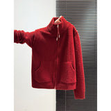 KANING Collar Thick Red Sweater Women's Cardigan High-Necked Autumn And Winter New Lazy Woolen Knitted Knitted Shirt