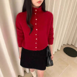 KANING Orange Collar Star Buckle Knitted Cardigan Women's New Spring 2026 High-End Soft-Collared Sweater