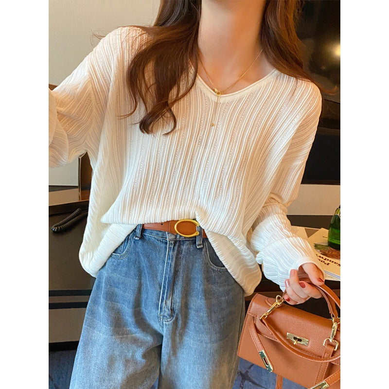 2026 Knitted Women's Thin Bottom Shirt With Loose Gas Sweater Long-Sleeved Top New Design Sense