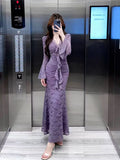 Sexy Purple V-Neck Lace Dress Femininity Bodybrets With Hip Dress Fishtail Dress