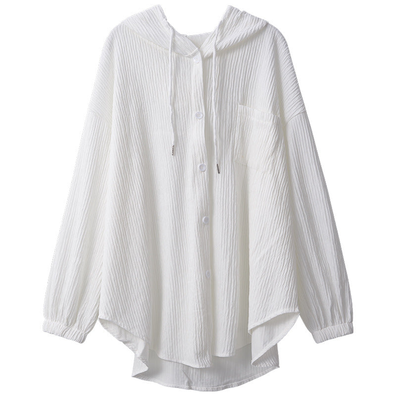 [] Medium And Long White Thin Hooded Sunscreen Shirt Coat Women's Large Summer Outside The Shirt Top