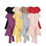 Spring And Summer Niche Hottie Waist Strap Two Sets Of One-Piece Women Solid Color Repair T-Shirt Short Sleeves