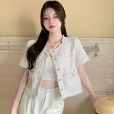 Temperament Short Fragrant Coat Woman 2026 Summer New Coarse Flowers Á÷ Su Hundred Loose Short-Sleeved Top Woman