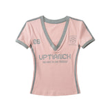 Spice Girls V-Neck Color Print Short Sleeves To Waist T-Shirt Sports Leisure Short-Skinny Bottom Shirt