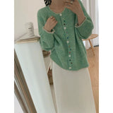 KANING Korean Version Of Color Buckle Bump Color Soft Knitted Cardigan 2026 Autumn And Winter New Loose Thin Round Sweater Woman