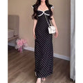 High-Level French Temperament Lace Side Wave Dot Dress Women's Large Size Micro Fat Mm Thin Waist Long Skirt Summer