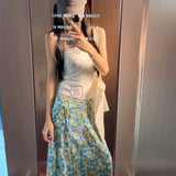 Rope-Smeared Waistcoat Female + Blue Broken Flower Skirt Summer New Seaside Holiday Style Two Sets