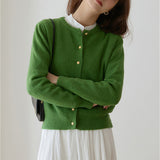 KANING Round-Neck Small Gold Buckle Temperament Knitted Cardigan 2026 Autumn New Korean Version Of The Design Sweater Jacket