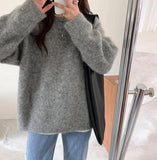 Grey Round-Neck Bottom Sweater Women 2025 Autumn And Winter New Korean Version Of Loose Lazy Wind Thick Knitted Shirt Tide