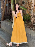 [Original Fabric] Yellow Tuxedo Sling Dress Women's Summer High-End Feeling Super Good-Looking Seaside Holiday Dress