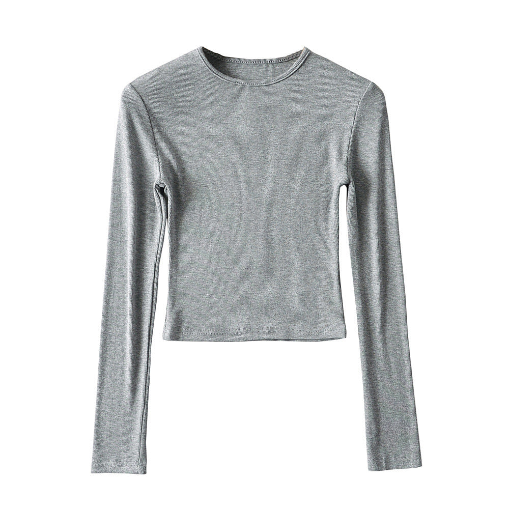 Hottie High Elastic Short Small Neck-Up T-Shirt Exposed Belly Button-Button Tight Bottom Shirt