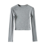 Hottie High Elastic Short Small Neck-Up T-Shirt Exposed Belly Button-Button Tight Bottom Shirt