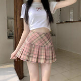 Lattice Jk Skirt Women Summer High Waist Thin College Style A Short Skirt Anti-Light Lattice