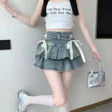 2026 Summer New Pure Wind Bow High-Waist A-Word Cake Cowboy Half-Dress Pony Short Skirt Woman