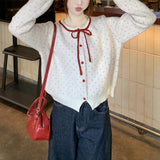 KANING Korean Sweet Bond Knitted Cardigan 2026 Autumn New Design Bow Short Sweater