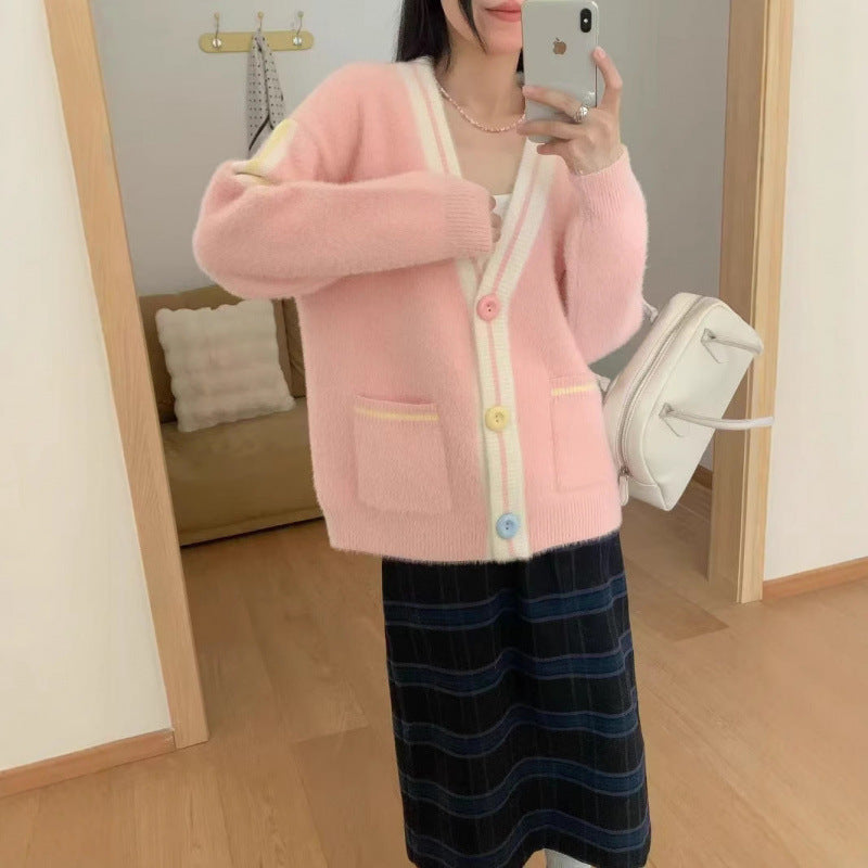 KANING Sweet And Gentle Knitted Cardigan 2026 Autumn New Women's Lazy Wind Loose Sweater Jacket
