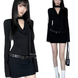 Hepburn Hottie Black Long-Sleeved Dress Dress Woman 2025 New Autumn And Winter Dress Sister Ass Skirt