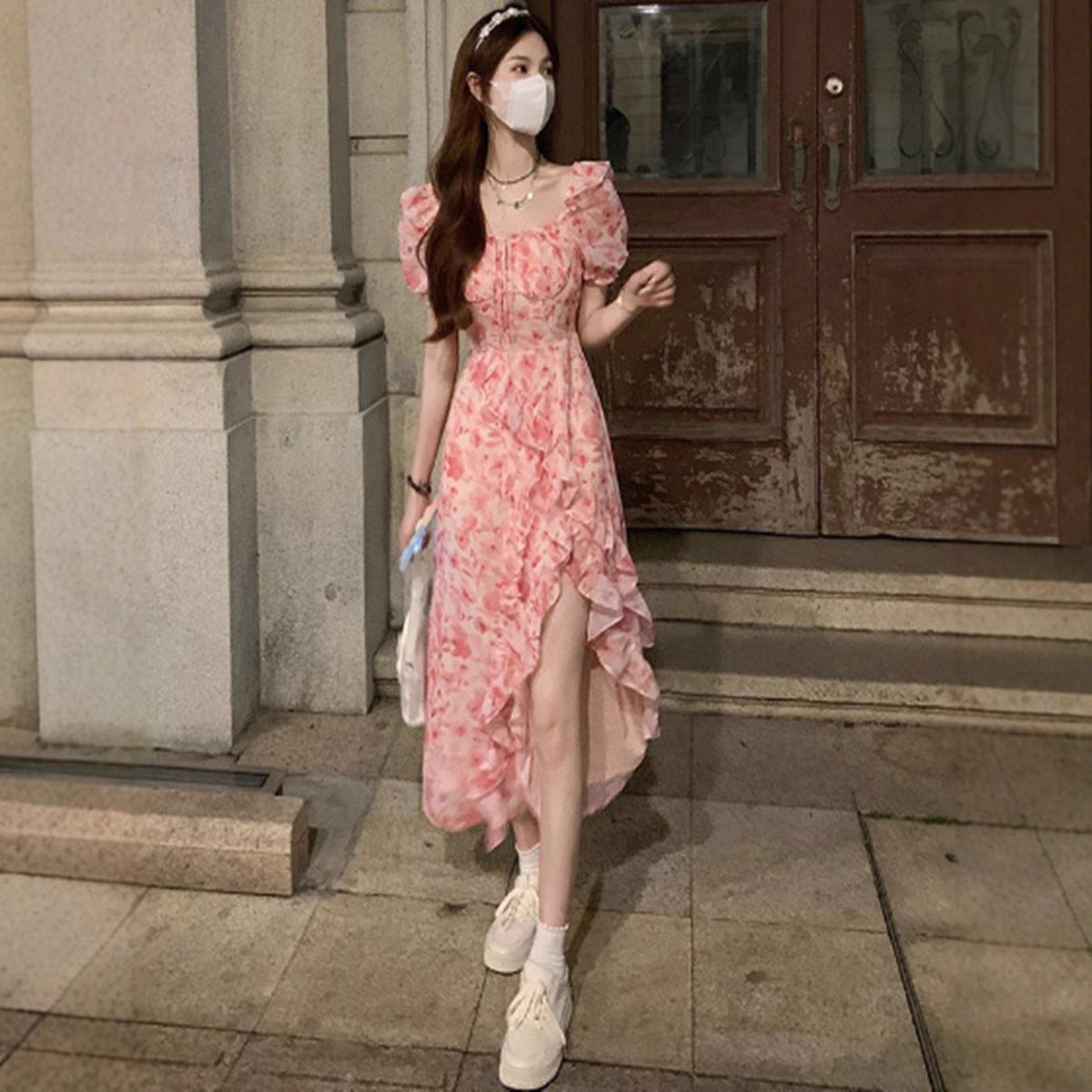 New High-End Feel-Fooked Wind-Crushed Dress Summer Femininity Irregular Long-Term Skirt