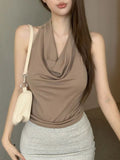 Ins Pure Hot Girl To Repair Sexy Collar Hanging Neck Sleeveless T-Shirt Girl Xia Yu Sister Carefully Machine Bottom Topess Female Tide
